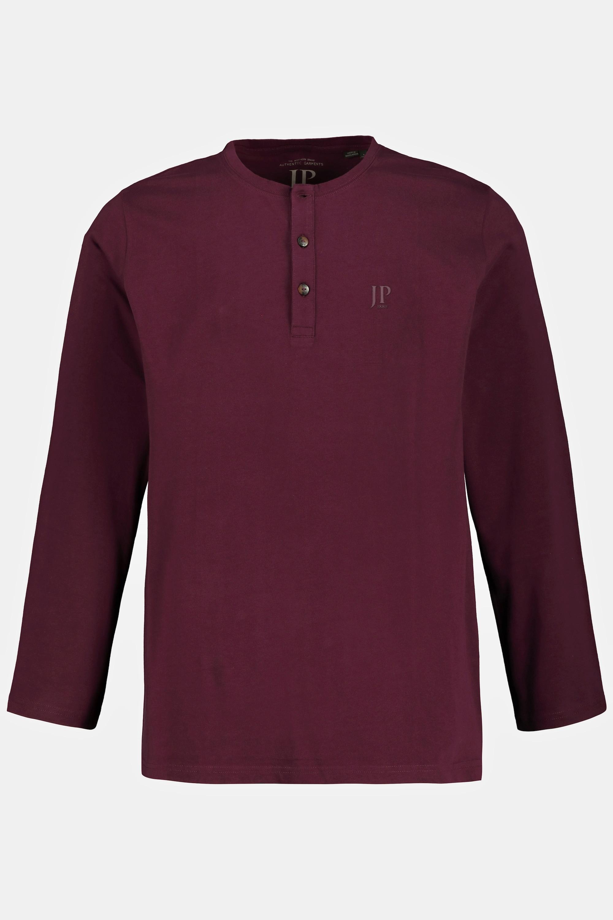 JP1880  T-shirt JP 1880 Henley Basic, manches longues et patte de boutonnage aubergine 