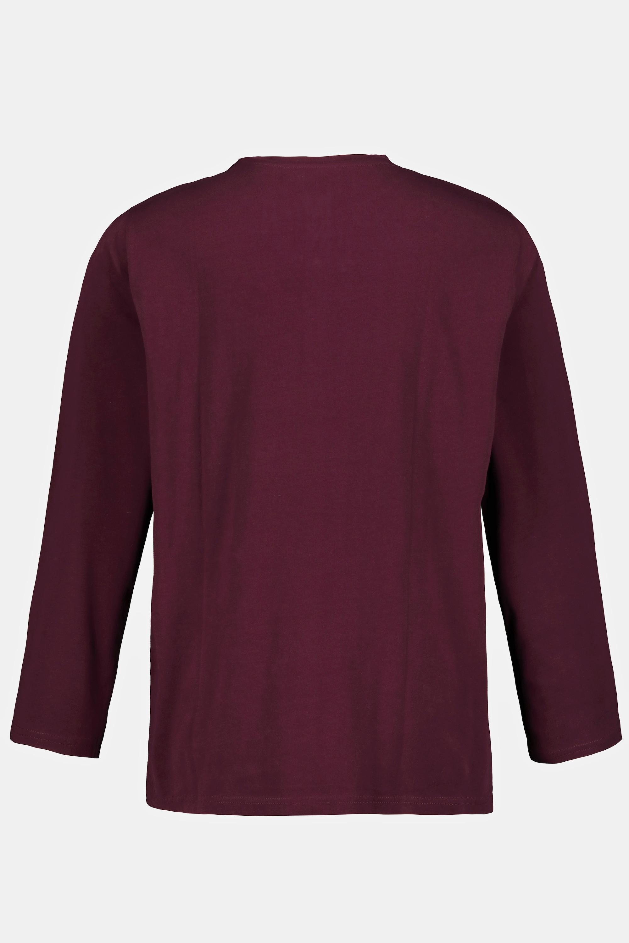 JP1880  T-shirt JP 1880 Henley Basic, manches longues et patte de boutonnage aubergine 