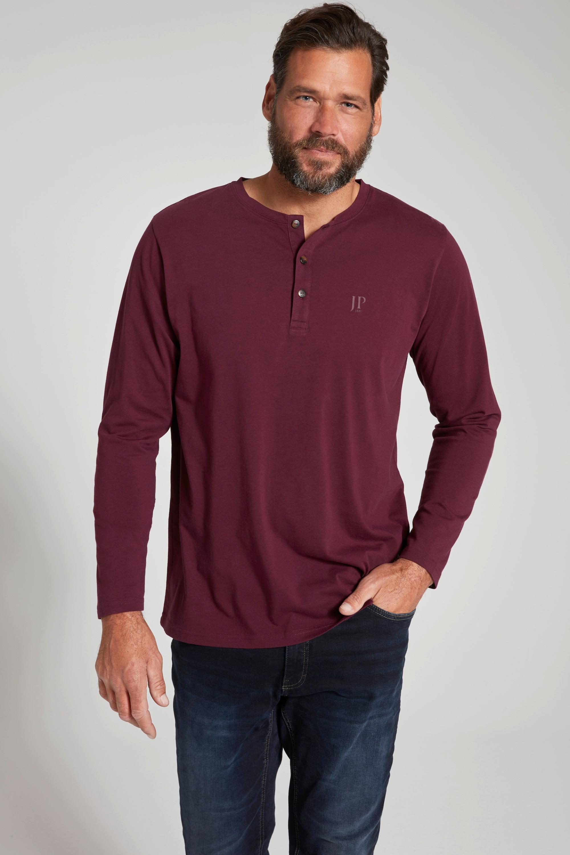 JP1880  T-shirt JP 1880 Henley Basic, manches longues et patte de boutonnage aubergine 