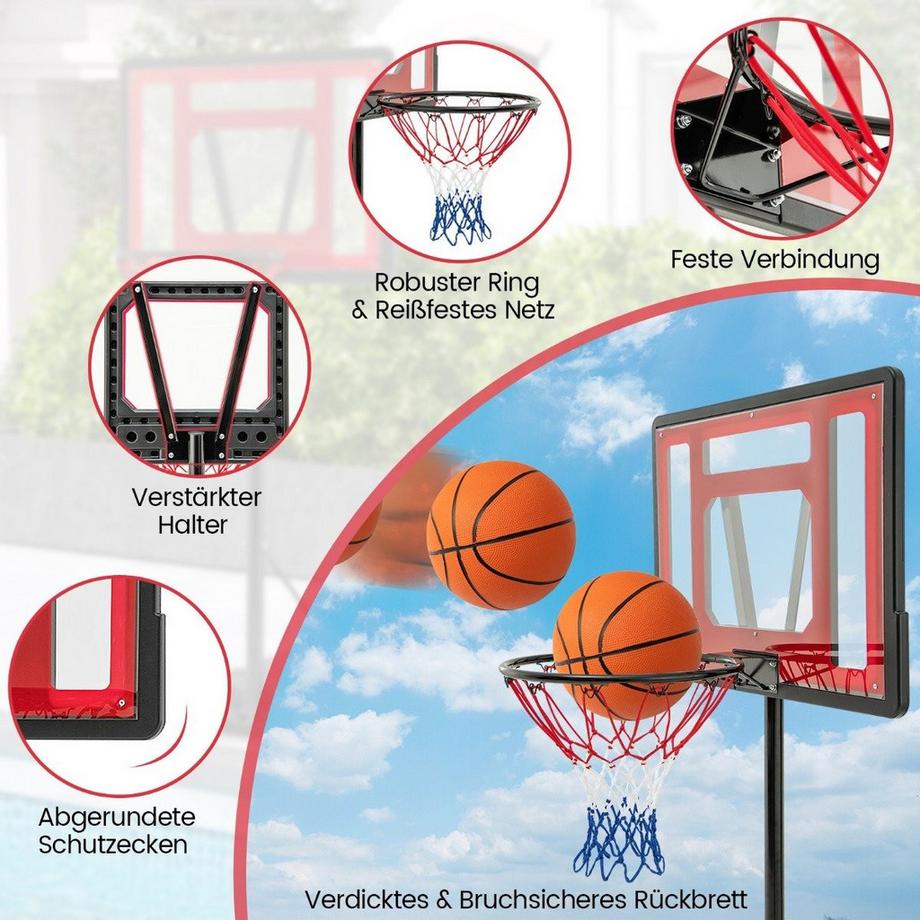 Northix  Pool Basketballkorb outdoor Basketballständer 115-135 cm höhenverstellbar Rot 
