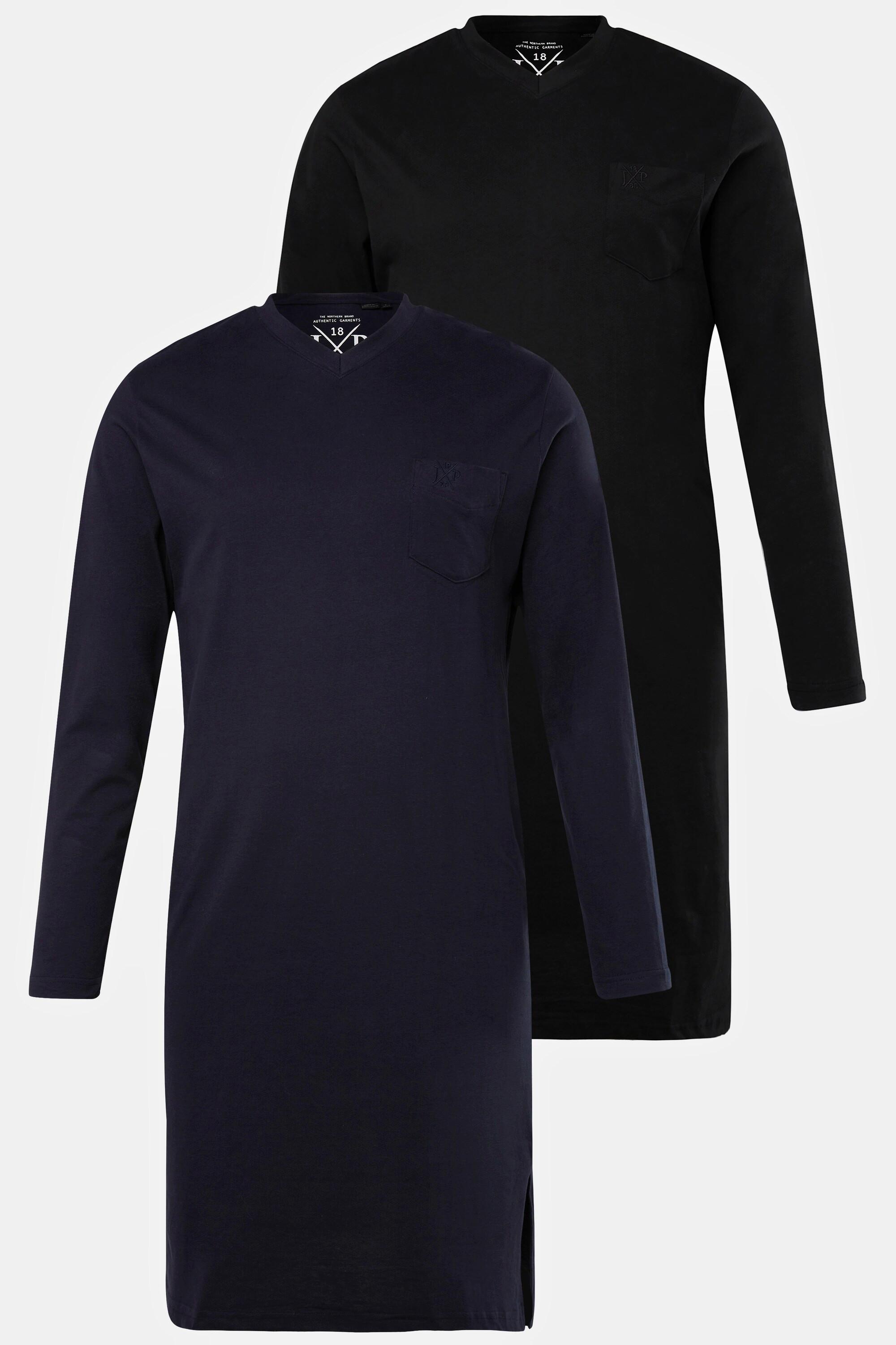 JP1880  Lot de 2 chemises de nuit pour homme, collection Homewear. Couleur unie et manches longues. usqu'à la taille 8XL. 