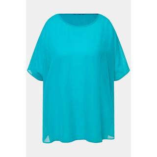 Ulla Popken  Blouse oversized en mousseline. Col rond et manches courtes 