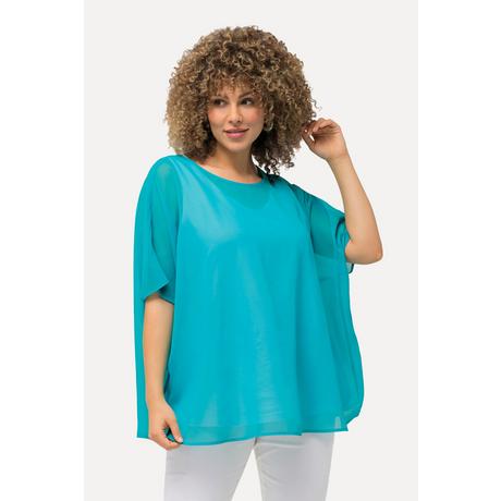 Ulla Popken  Blouse oversized en mousseline. Col rond et manches courtes 