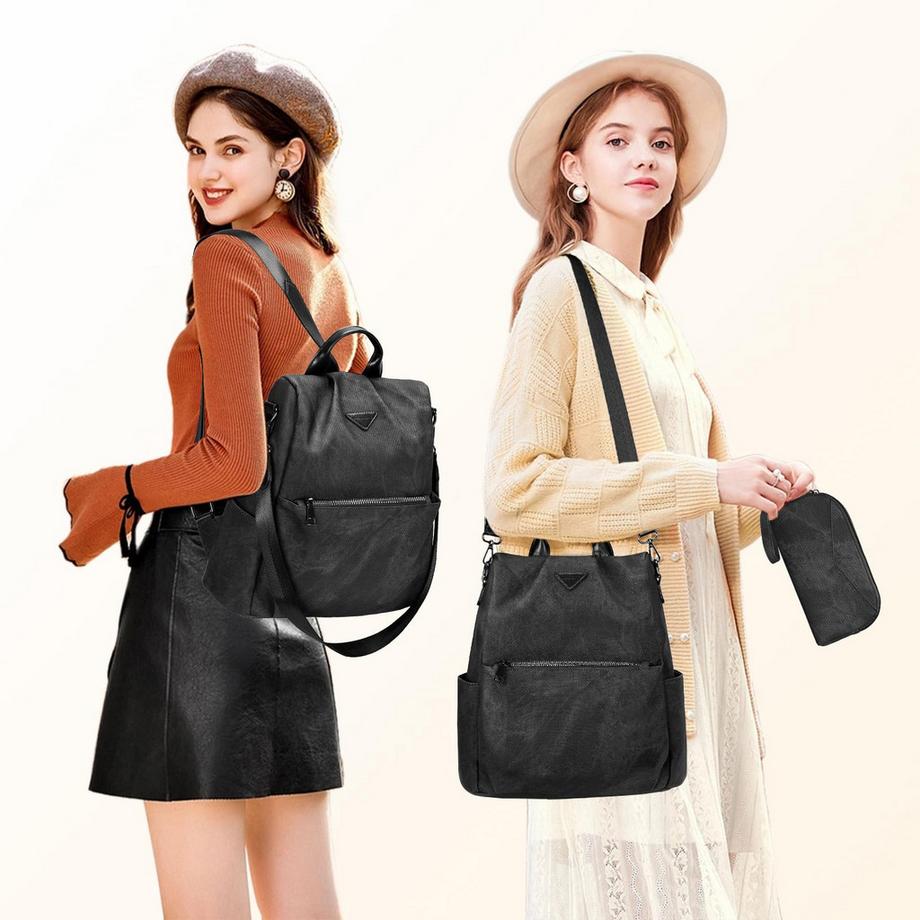 Only-bags.store Kleiner Stadtrucksack aus veganem Leder mit Anti-Diebstahl-Design  