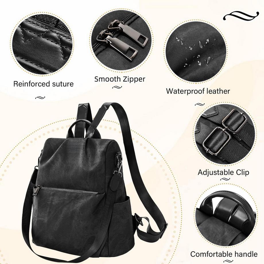 Only-bags.store Kleiner Stadtrucksack aus veganem Leder mit Anti-Diebstahl-Design  