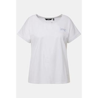 Ulla Popken  T-shirt d'intérieur oversize à col rond et manches courtes, broderie 