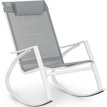 Chaise à bascule de jardin Demid avec appui-tête blanc