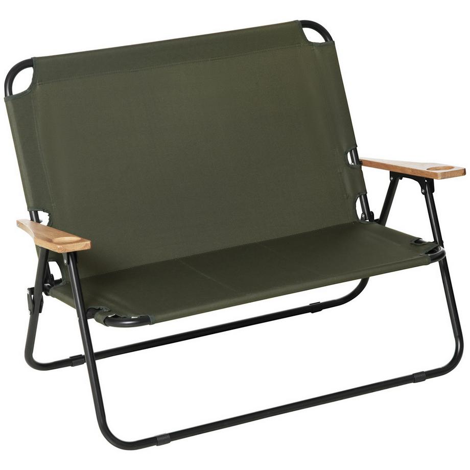 Northio Chaise De Camping, Chaise De Jardin, Chaise De Réalisateur, Chaise Pliante 2 Places, Pliable Avec Porte-Gobelet Jusqu'À 160 Kg, Acier + Tissu Oxford + Bois, Vert, 141 X 67 X 80 Cm  