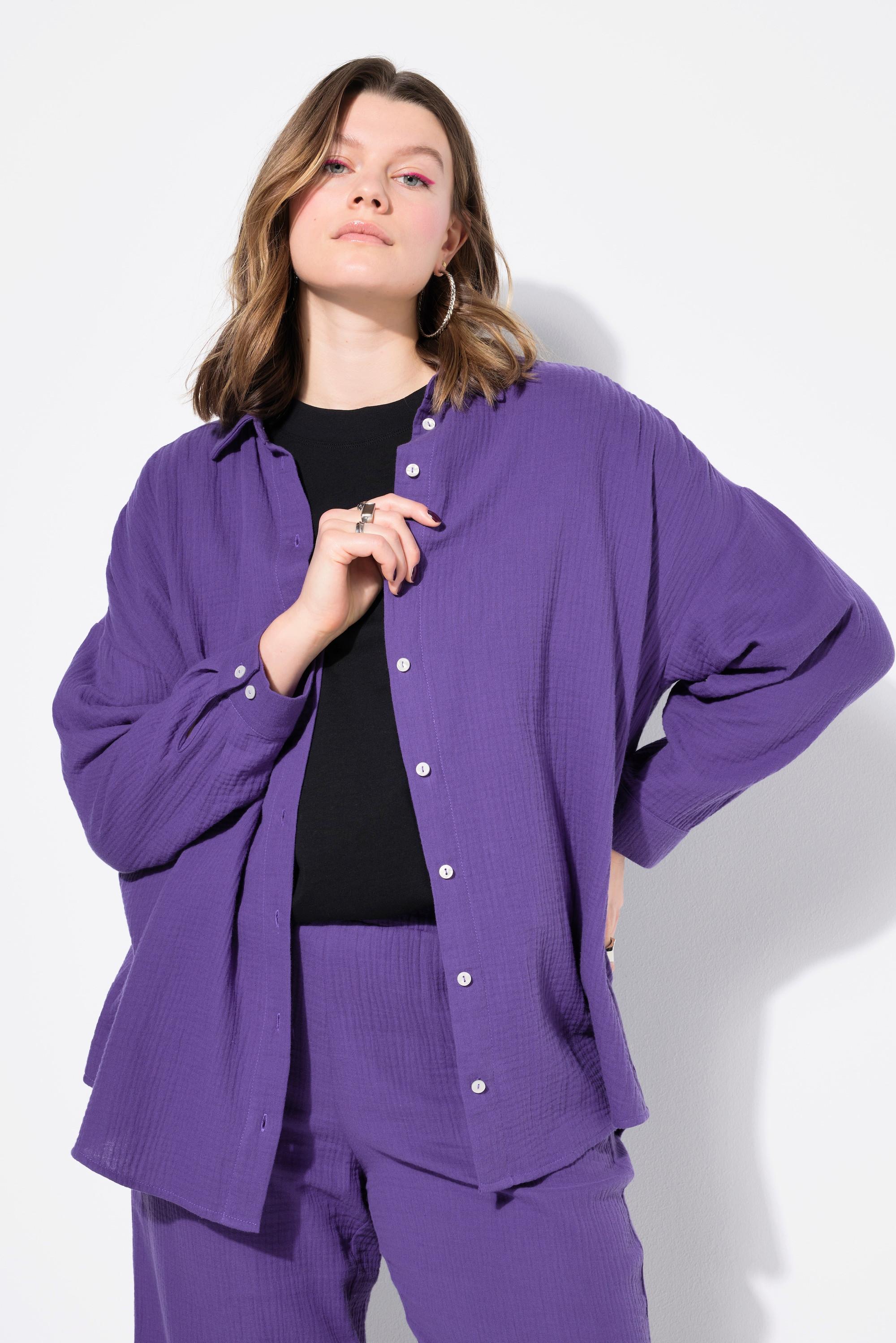 Studio Untold  Musselin Bluse, oversized, Hemdkragen, Langarm 