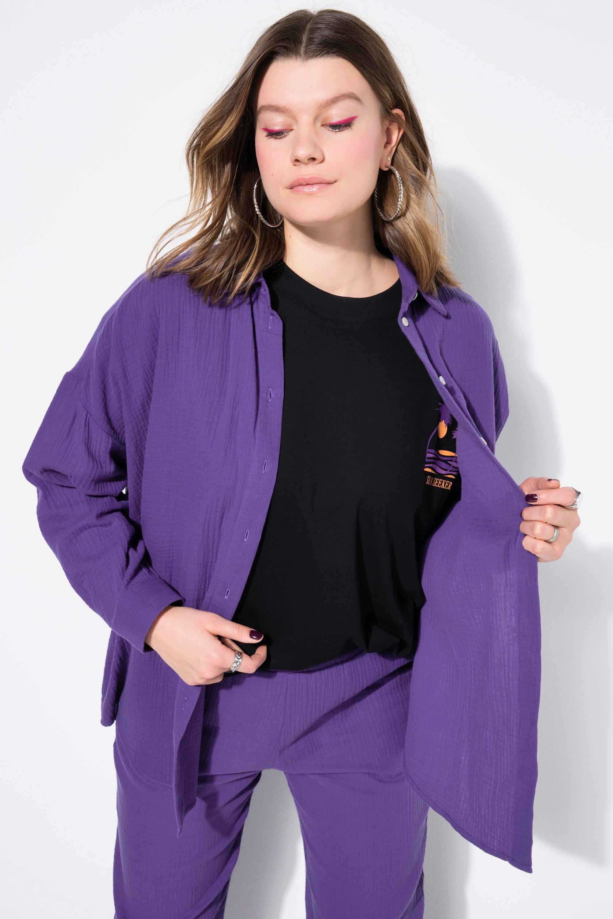 Studio Untold  Musselin Bluse, oversized, Hemdkragen, Langarm 