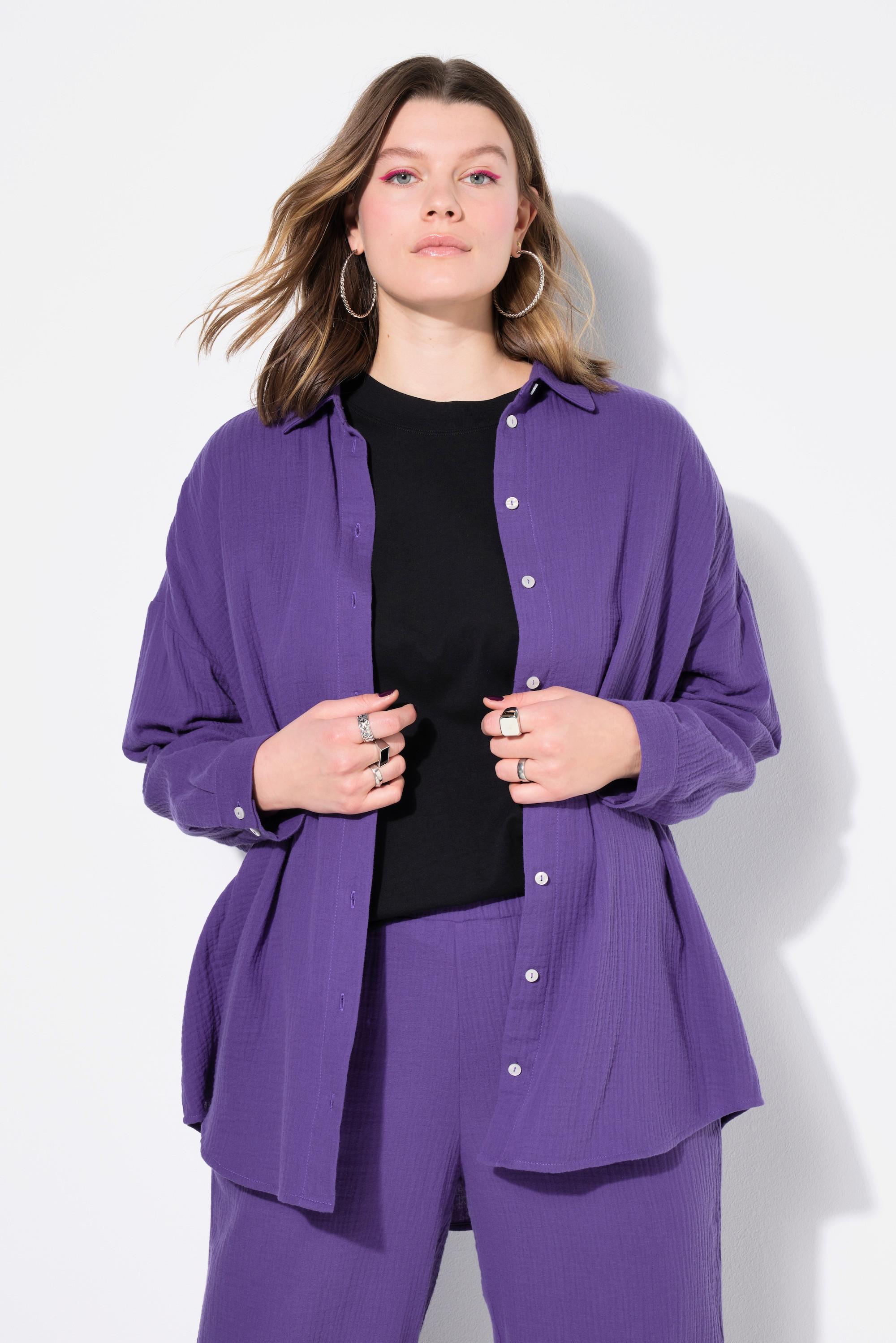 Studio Untold  Musselin Bluse, oversized, Hemdkragen, Langarm 