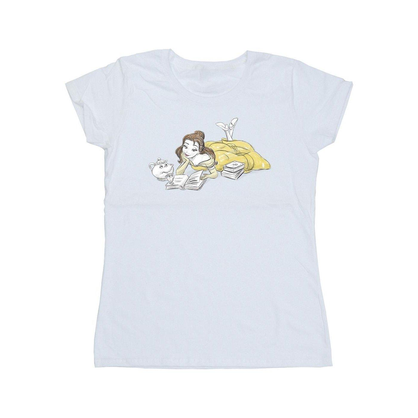 Image of Beauty And The Beast Belle Reading Tshirt Damen Weiss M