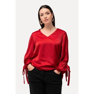 Ulla Popken  Blusa dal taglio svasato con scollo a V, fiocco e maniche a sbuffo 