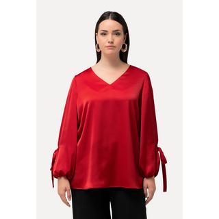 Ulla Popken  Blusa dal taglio svasato con scollo a V, fiocco e maniche a sbuffo 