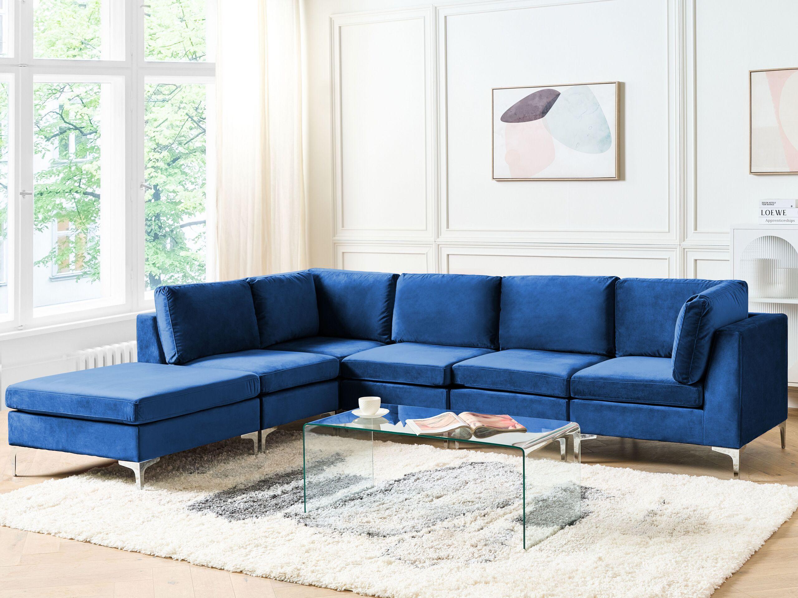 Beliani Ecksofa mit Ottomane aus Samtstoff Modern EVJA  