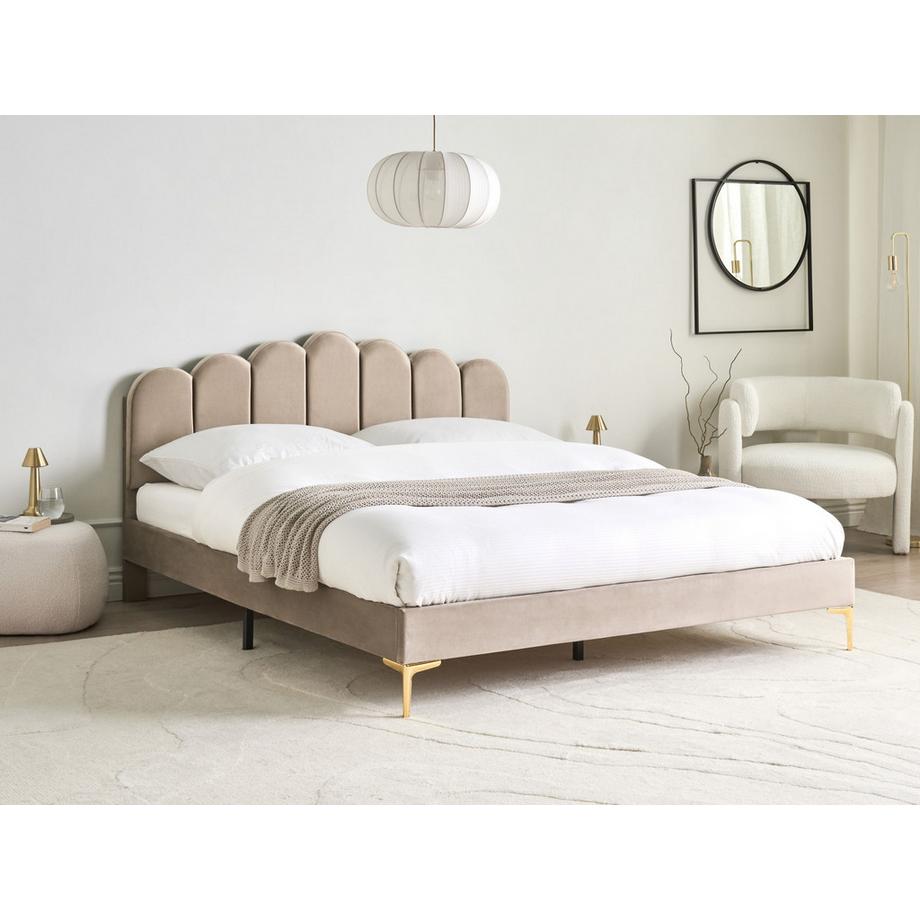 Beliani Lit avec sommier en Velours  SAUVIAN  