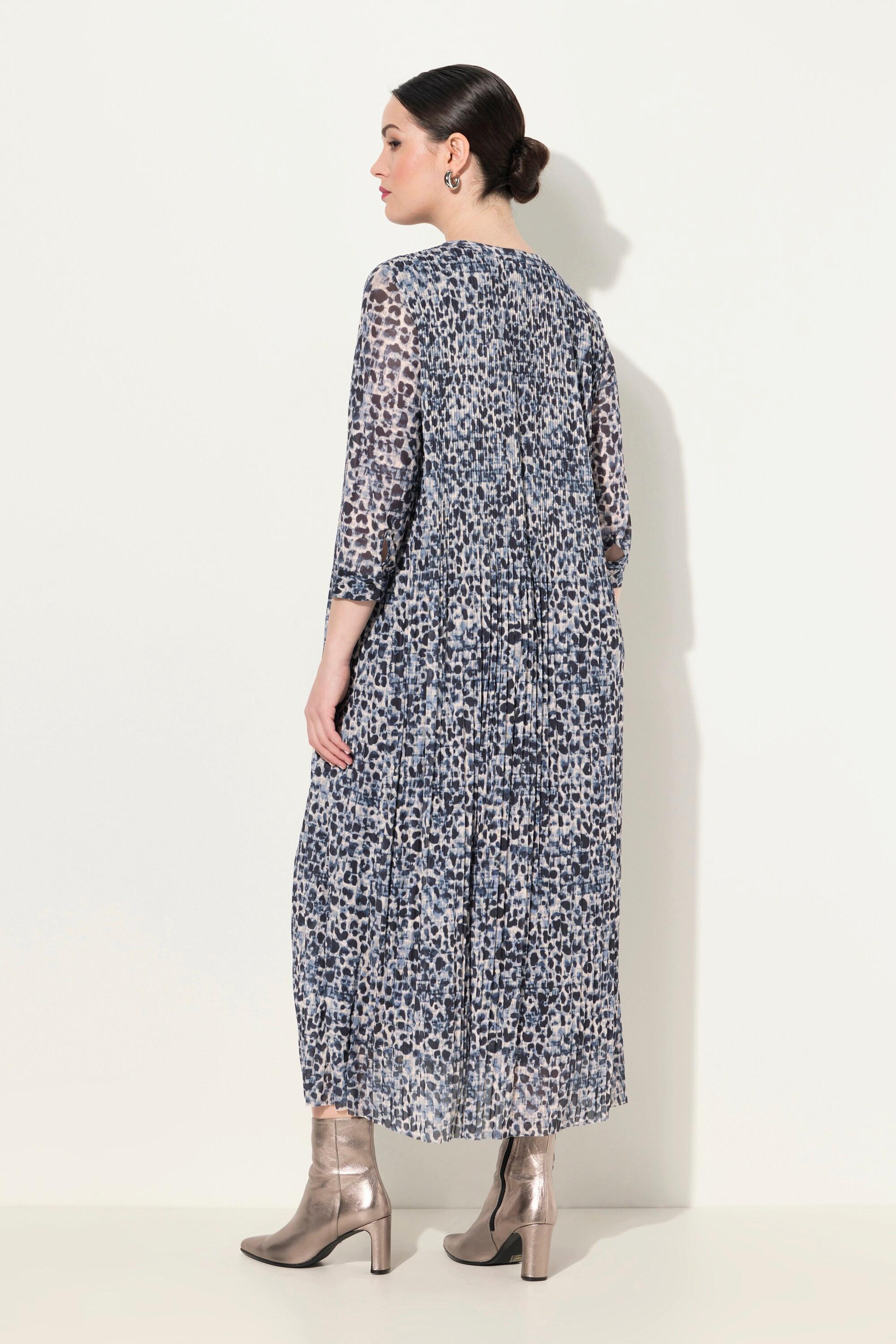 Ulla Popken  Robe maxi en mesh, doublée. Décolleté rond et manches 3/4, motif léopard. 