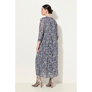 Ulla Popken  Robe maxi en mesh, doublée. Décolleté rond et manches 3/4, motif léopard. 