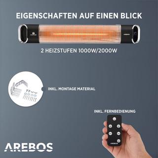 Arebos Infrarot Heizstrahler Wärmestrahler Infrarotstrahler mit Fernbedienung  