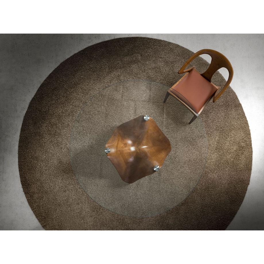 ANGEL CERDA Tavolo da pranzo rotonda vetro temperato e noce  