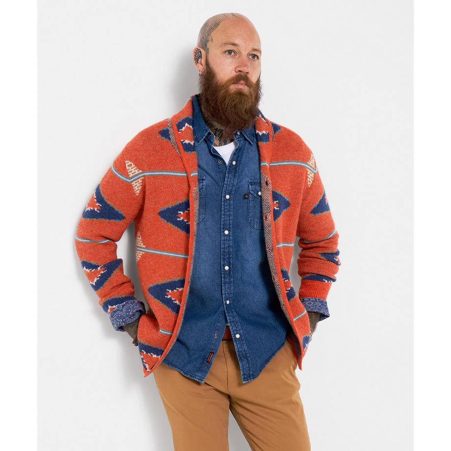 Gilet à col châle en maille motif aztèque