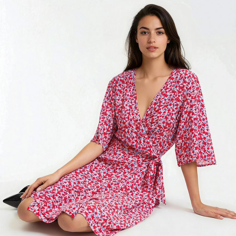 La Redoute Collections Abito a portafoglio svasato a maniche corte  