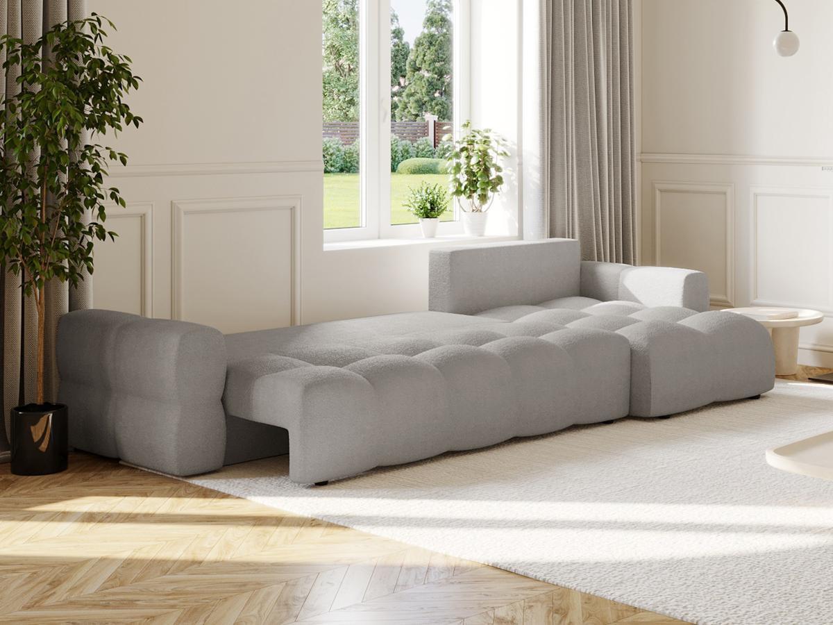 Vente-unique Ecksofa mit Schlaffunktion - Ecke wechselbar - Bouclé-Stoff - Grau - ISSORO  