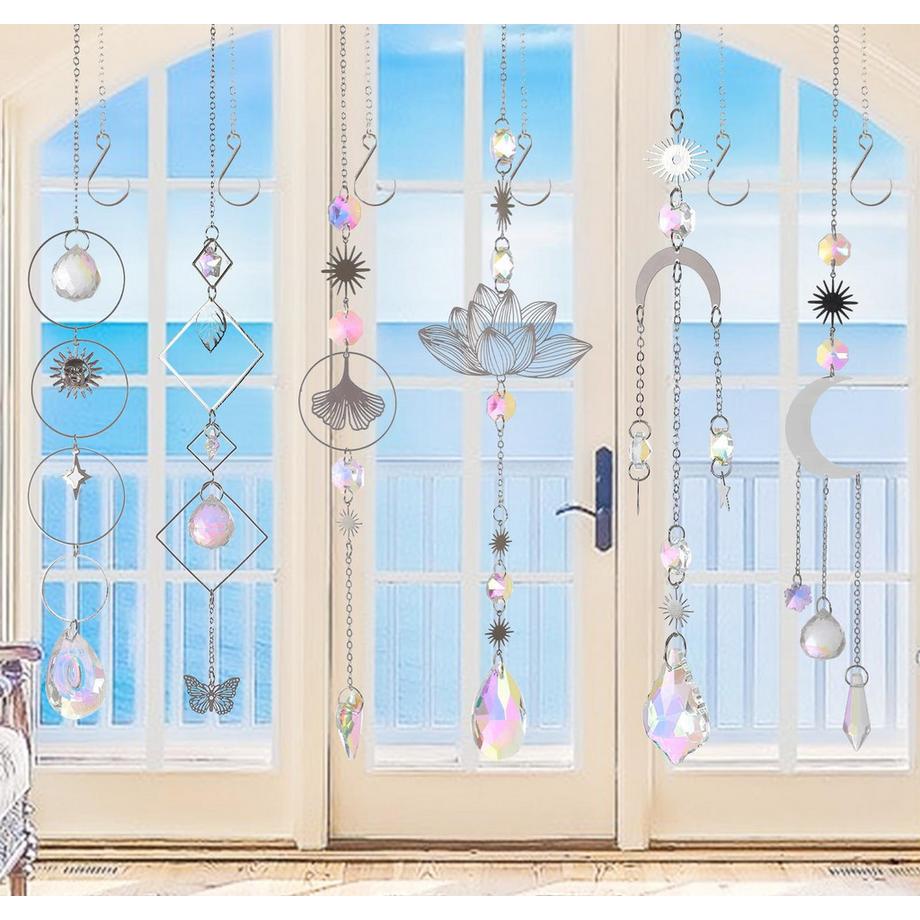 Alopini Pendentifs en cristal, 6 pièces, perles de lotus, décoration de fenêtre, accroche-soleil en cristal  