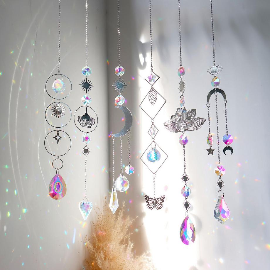 Alopini Pendentifs en cristal, 6 pièces, perles de lotus, décoration de fenêtre, accroche-soleil en cristal  