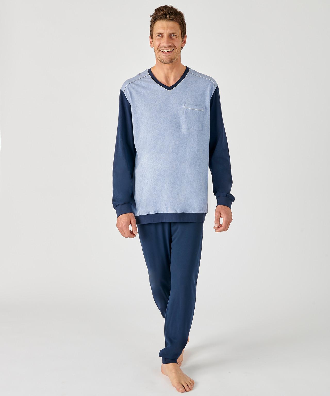 Image of Pyjama + Shorts Im Set, Meliert, Aus Reinem, Gekämmtem Baumwolljersey. Unisex Blau XL
