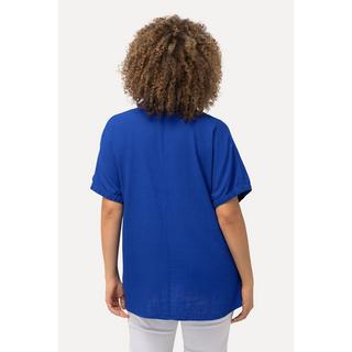 Ulla Popken  Bluse, Leinenmix, Oversized, V-Ausschnitt, Halbarm 