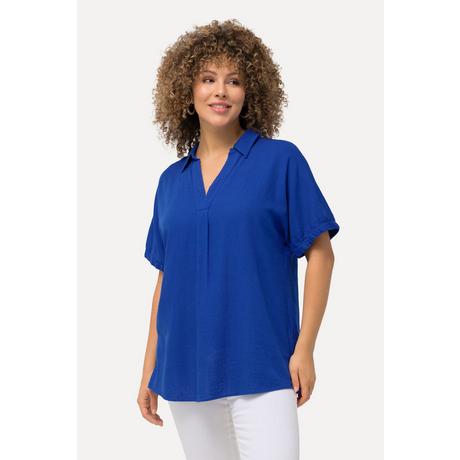 Ulla Popken  Bluse, Leinenmix, Oversized, V-Ausschnitt, Halbarm 