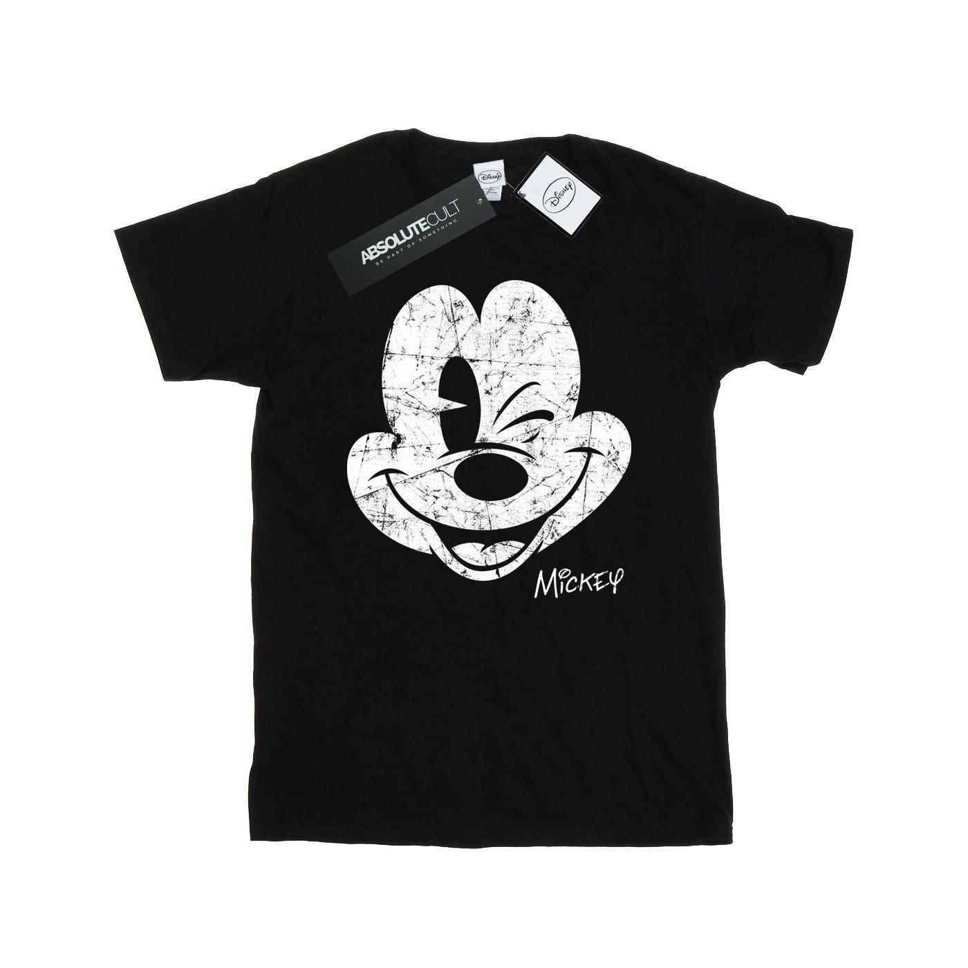 Image of Mickey Mouse Distressed Face Tshirt Herren Schwarz XL