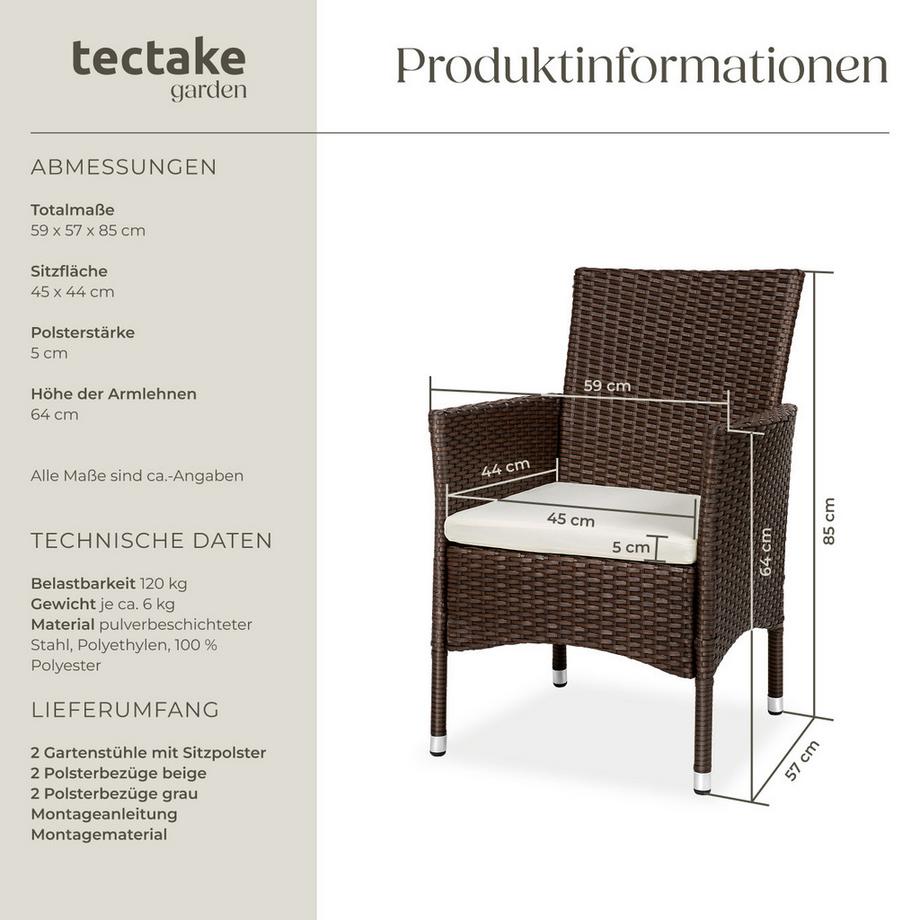 Tectake 2er Set Rattanstuhl Nantes widerstandsfähig UV-beständig  