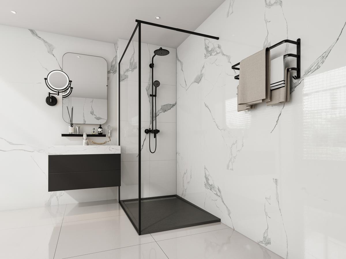 SHOWER DESIGN Aufsatz- oder Einbauduschtasse - Kunstharz - mit Siphon - Schwarz - 120 x 90 cm - LYROSA  