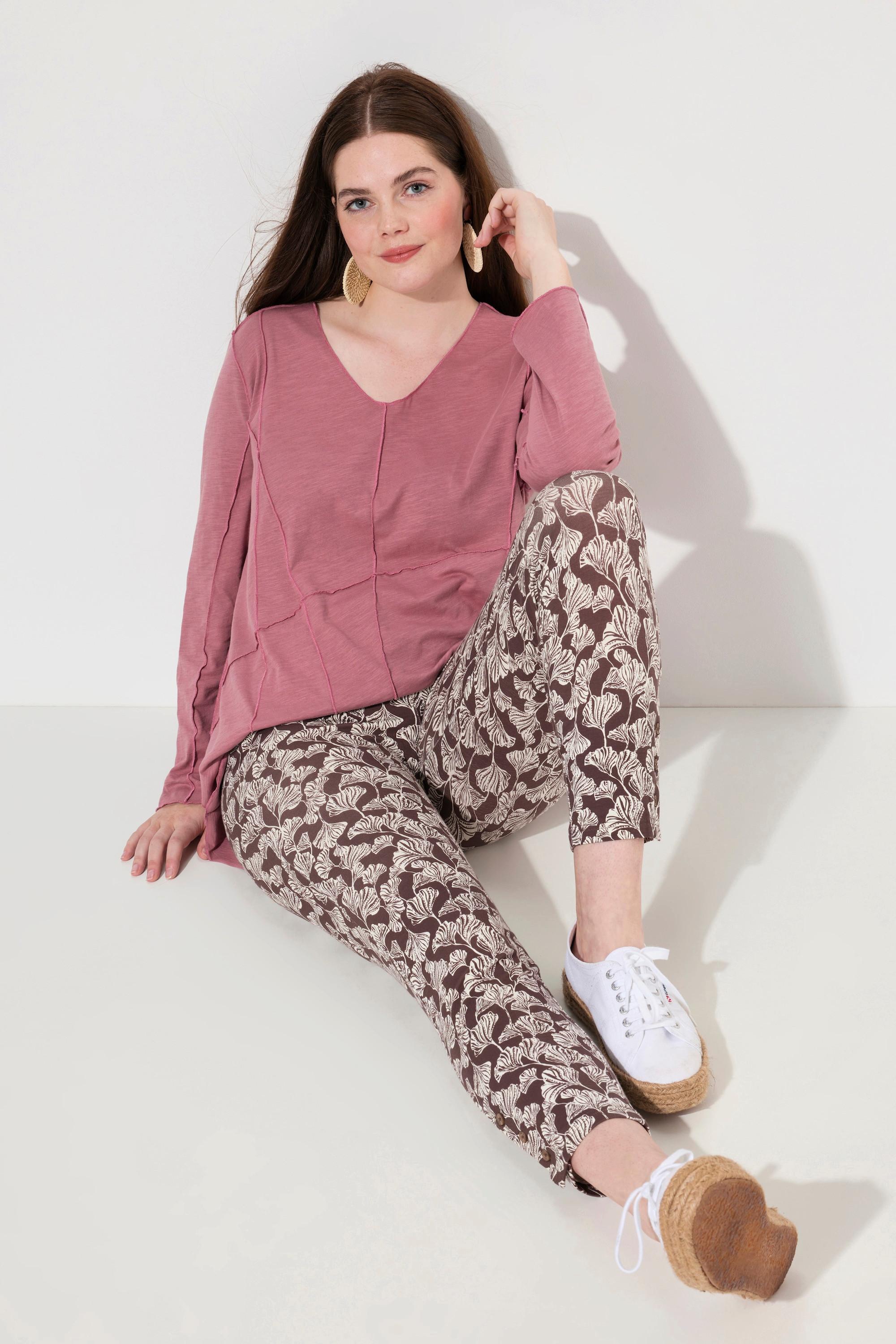 Ulla Popken  Leggings con foglie, bottoni decorativi e cotone biologico 