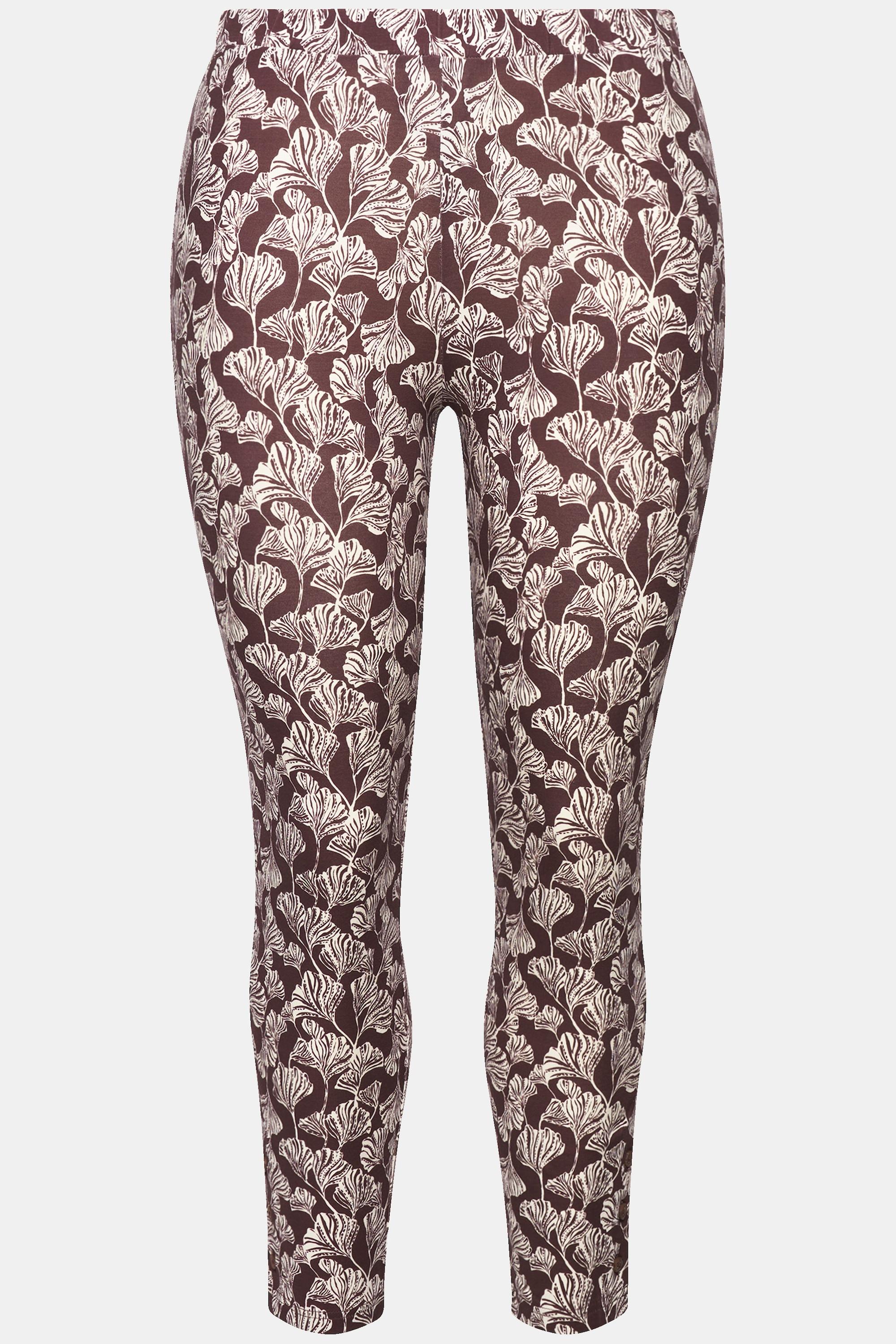 Ulla Popken  Leggings, Blätter, Zierknöpfe, Biobaumwolle 