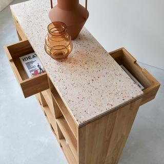 Tikamoon Konsole aus massivem Teak mit Premium-Terrazzo Pink Miho  