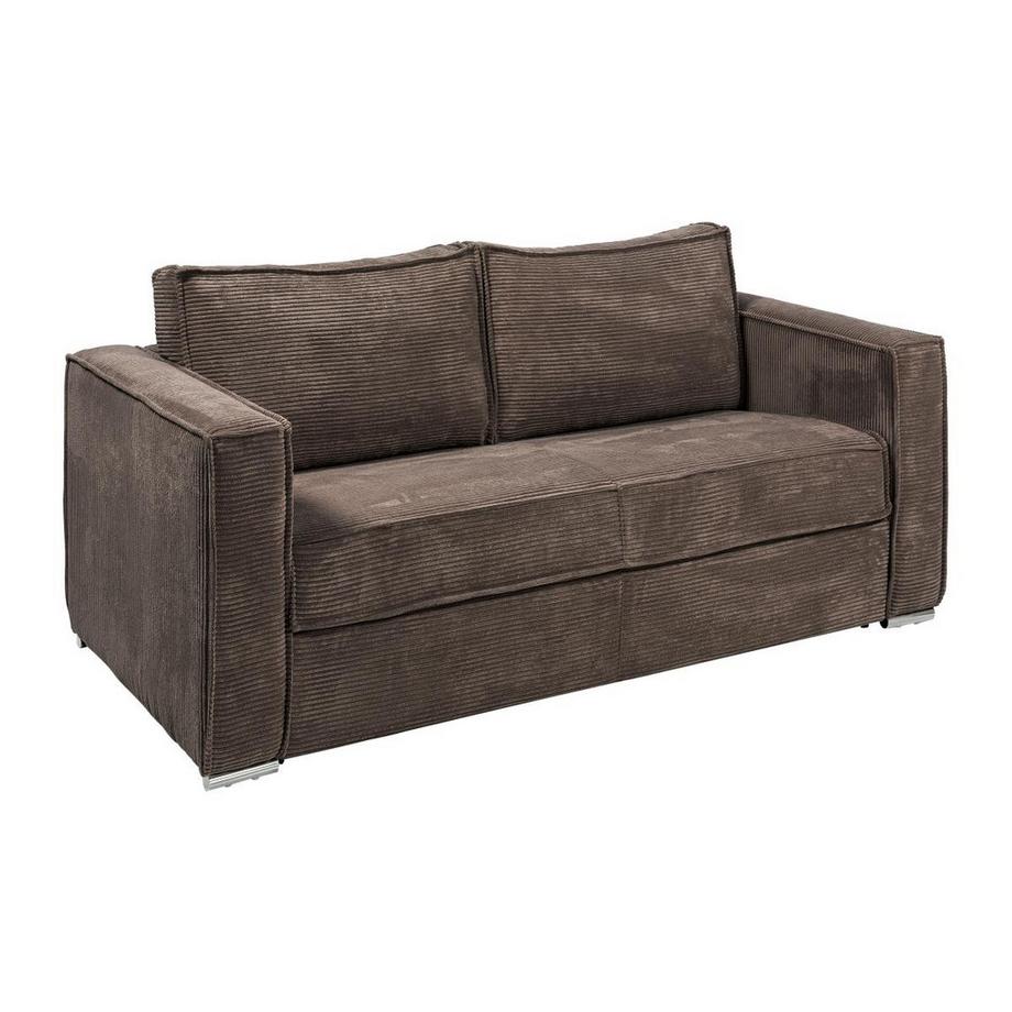 Vente-unique Canapé 4 places convertible express en velours côtelé marron - Couchage à lattes larges 160 cm - Matelas 14 cm LORETO  
