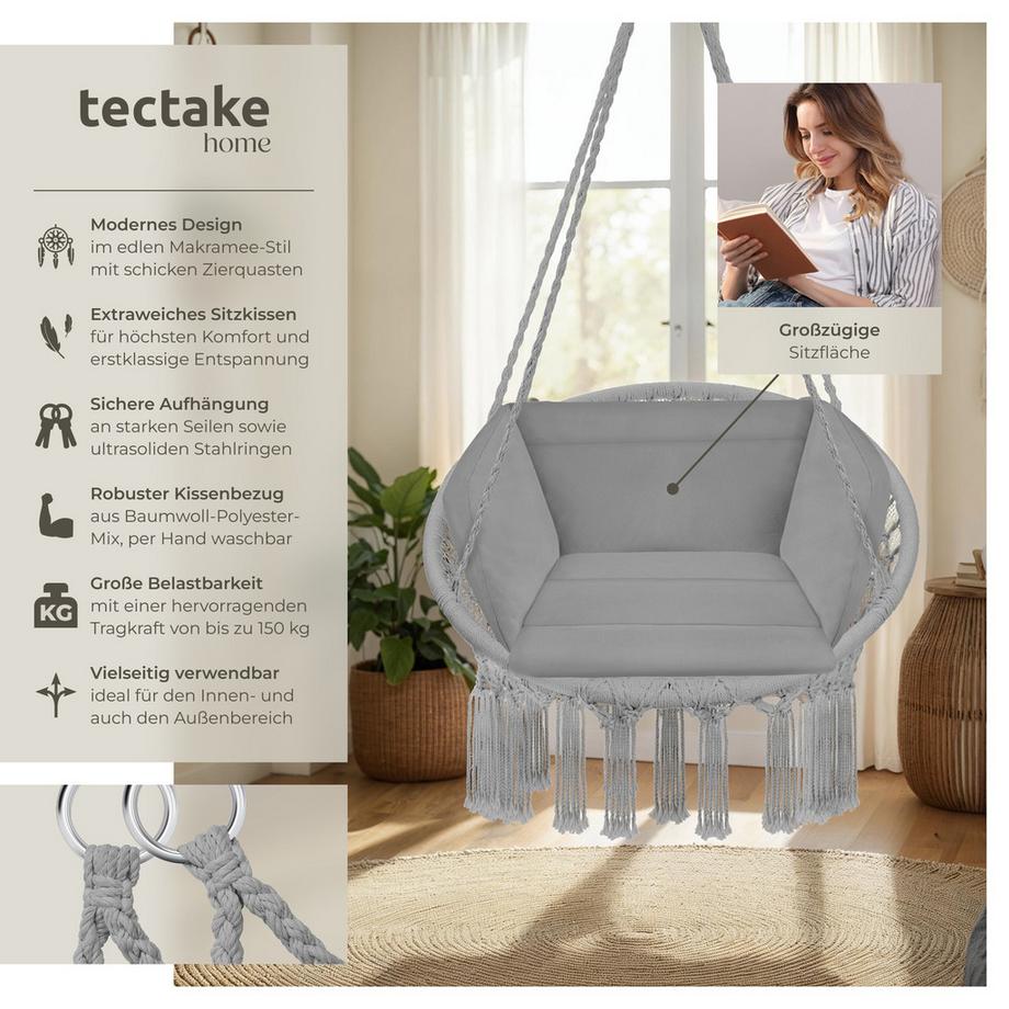 Tectake Fauteuil suspendu GRAZIA avec rembourrage épais de l'assise et du dossier pour un maximum de confort  