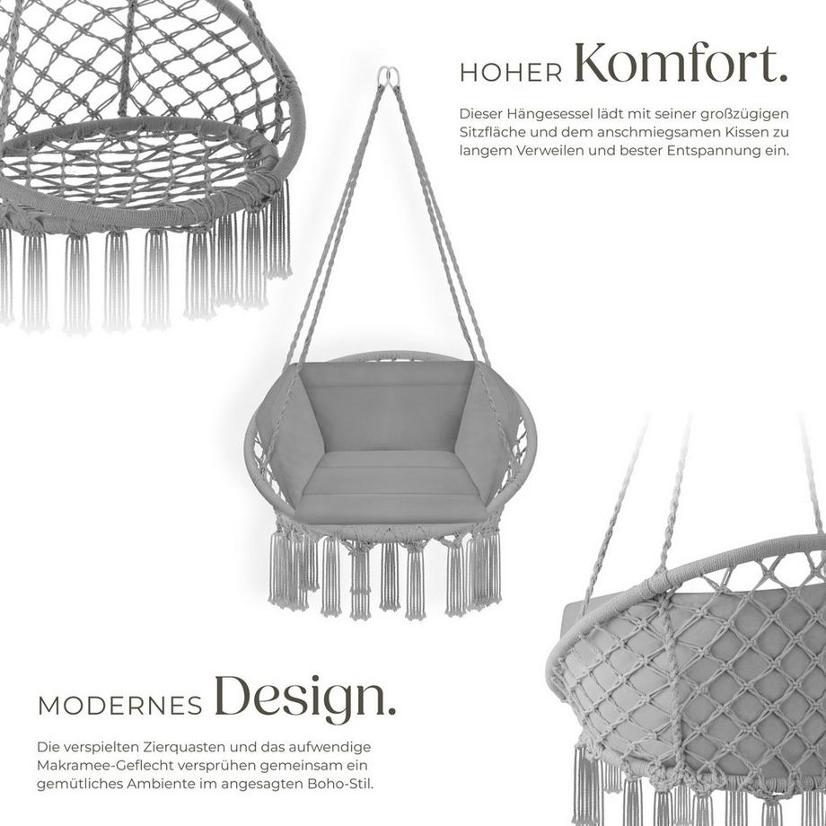 Tectake Fauteuil suspendu GRAZIA avec rembourrage épais de l'assise et du dossier pour un maximum de confort  