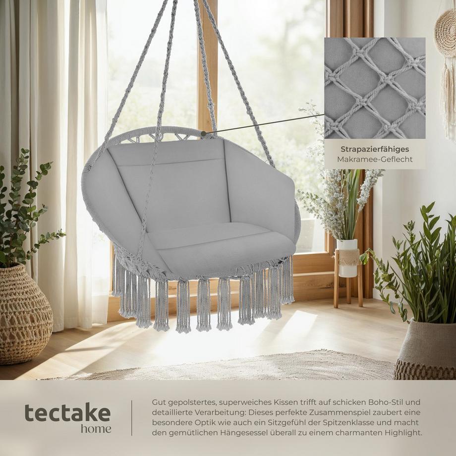 Tectake Fauteuil suspendu GRAZIA avec rembourrage épais de l'assise et du dossier pour un maximum de confort  