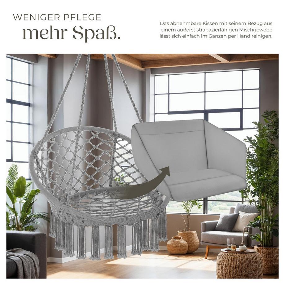 Tectake Fauteuil suspendu GRAZIA avec rembourrage épais de l'assise et du dossier pour un maximum de confort  