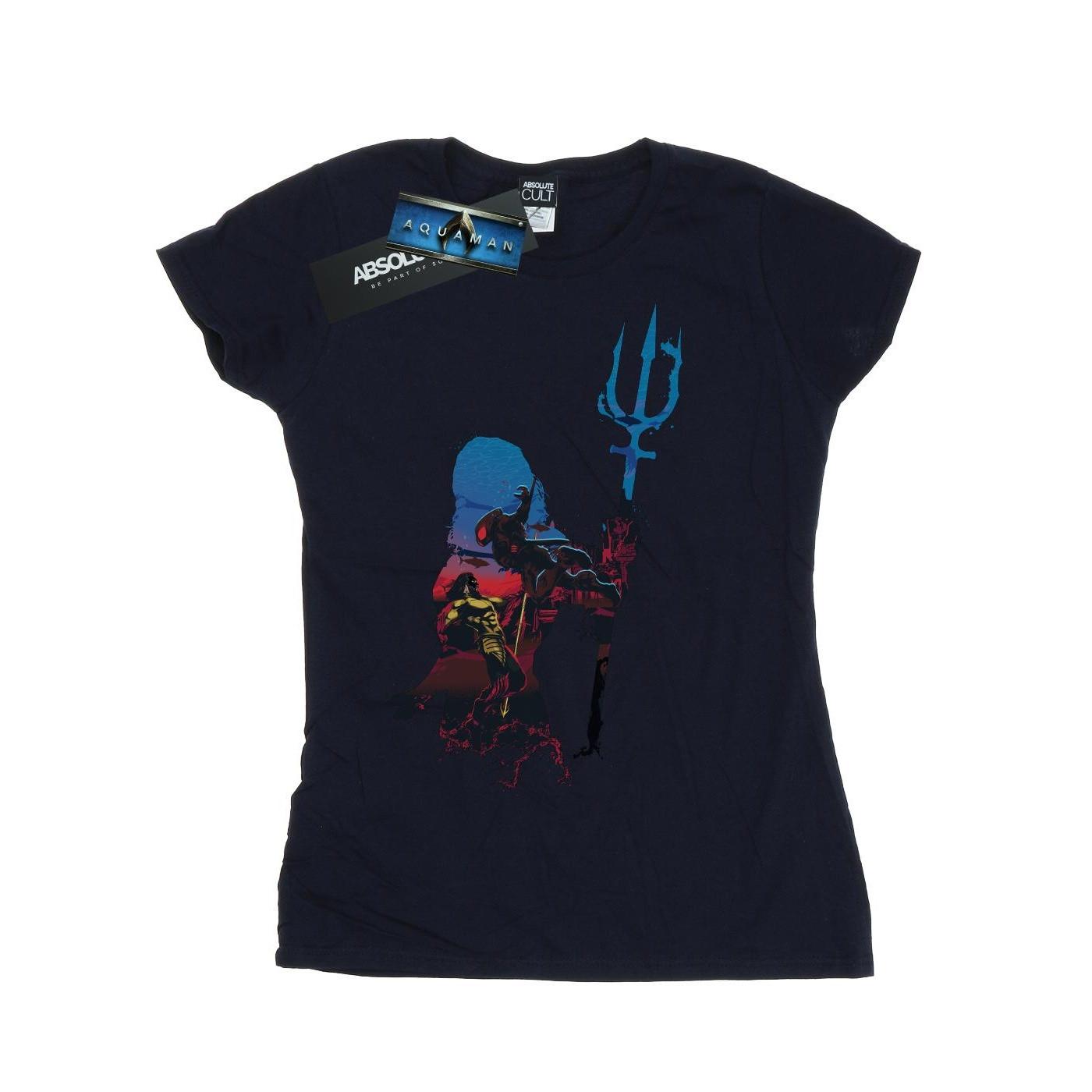 Image of Aquaman Battle Silhouette Tshirt Damen Marine XXL
