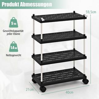Northio Carrello con ripiano in nicchia a 4 livelli con ruote e ganci laterali nero 40 x 21 x 59,5 cm  