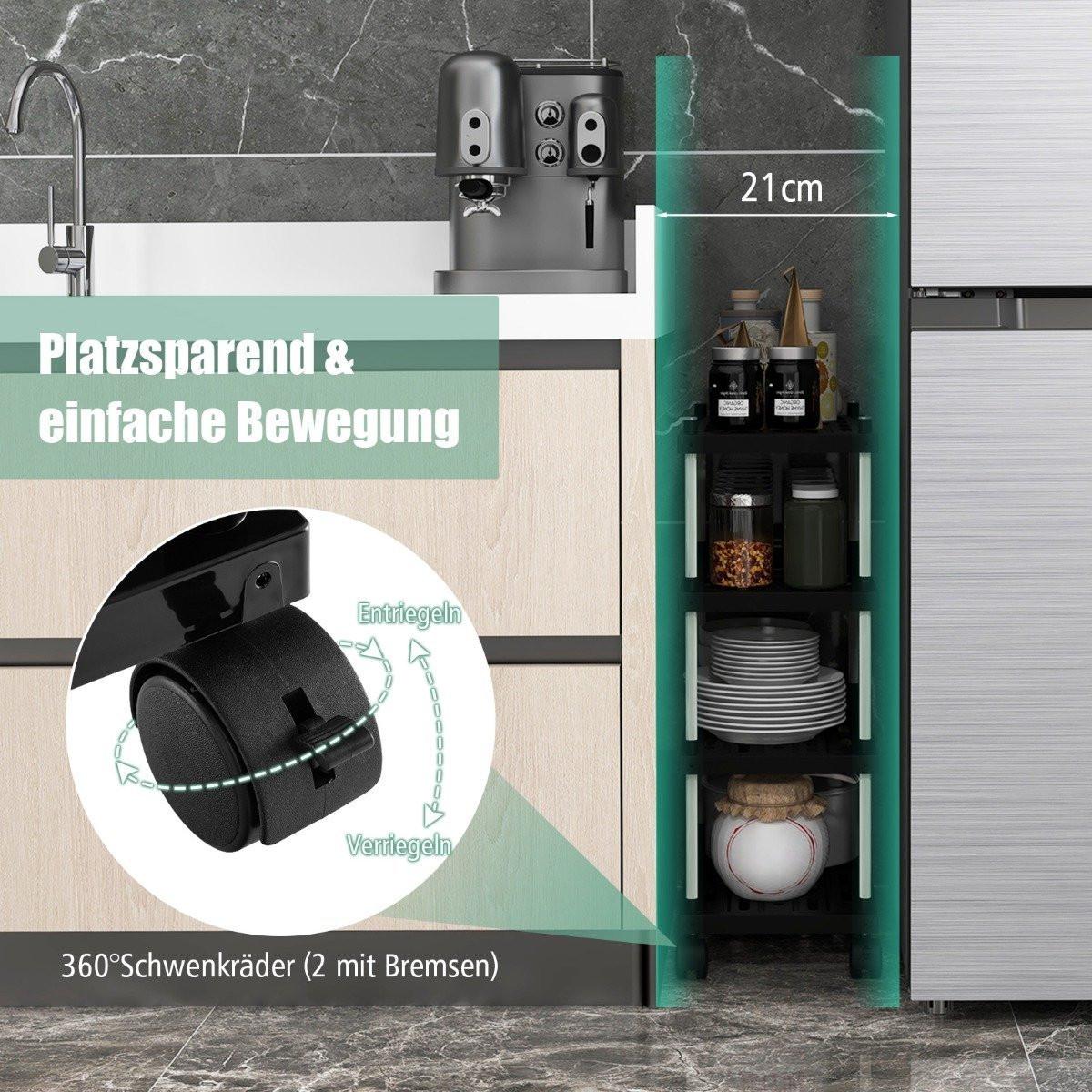 Northio Carrello con ripiano in nicchia a 4 livelli con ruote e ganci laterali nero 40 x 21 x 59,5 cm  