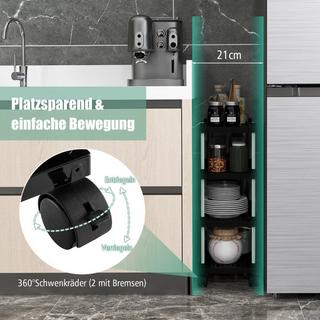 Northio Carrello con ripiano in nicchia a 4 livelli con ruote e ganci laterali nero 40 x 21 x 59,5 cm  