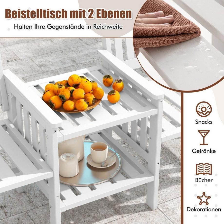 Northio Panca da giardino con tavolo Panca a 2 posti con foro per ombrellone da 5 cm panca in legno di abete fino a 330 kg 165 x 60 x 88 cm bianco  