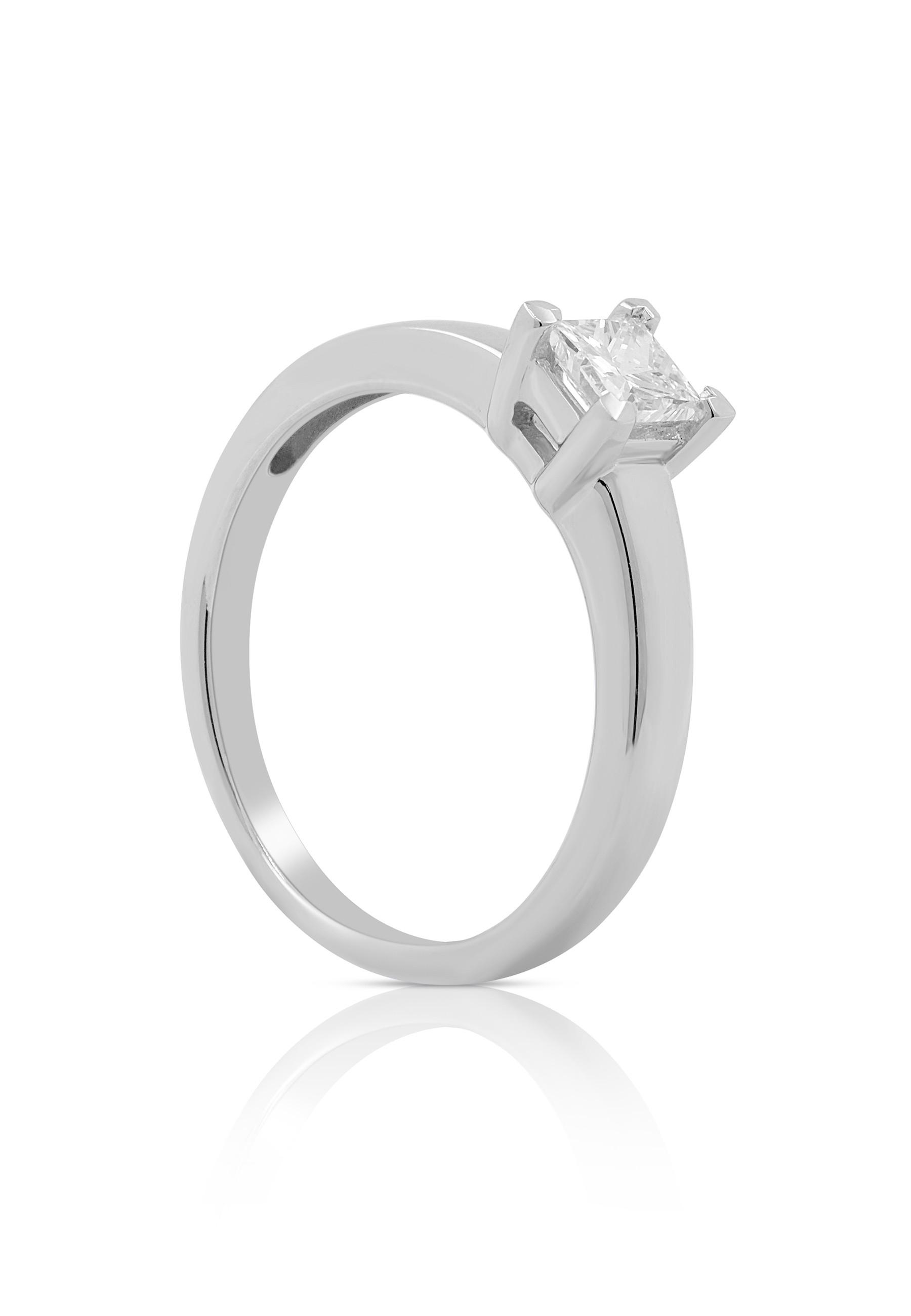 MUAU Schmuck  Bague Solitaire Diamant 0.47ct. Princesse or blanc 750 