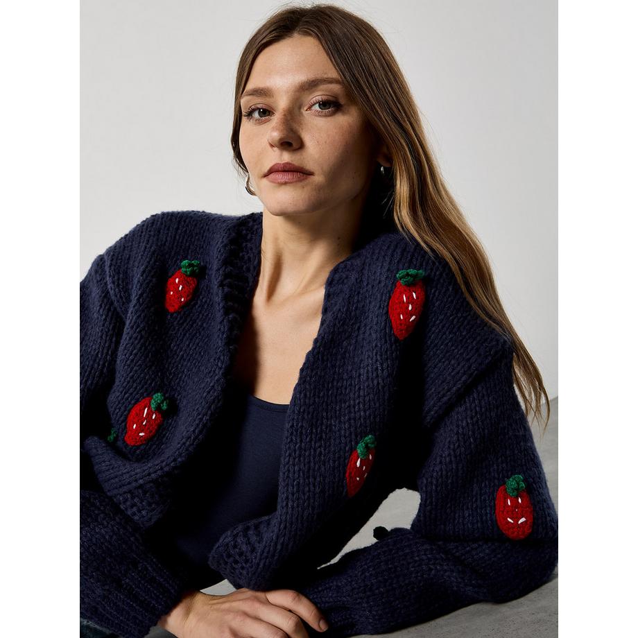 APRICOT Cardigan Maille Épaisse Motif Fraises  
